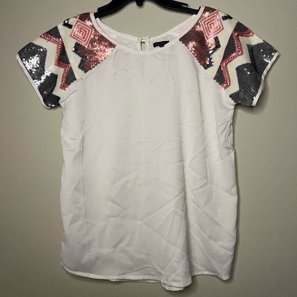 Sequin short sleeve blouse